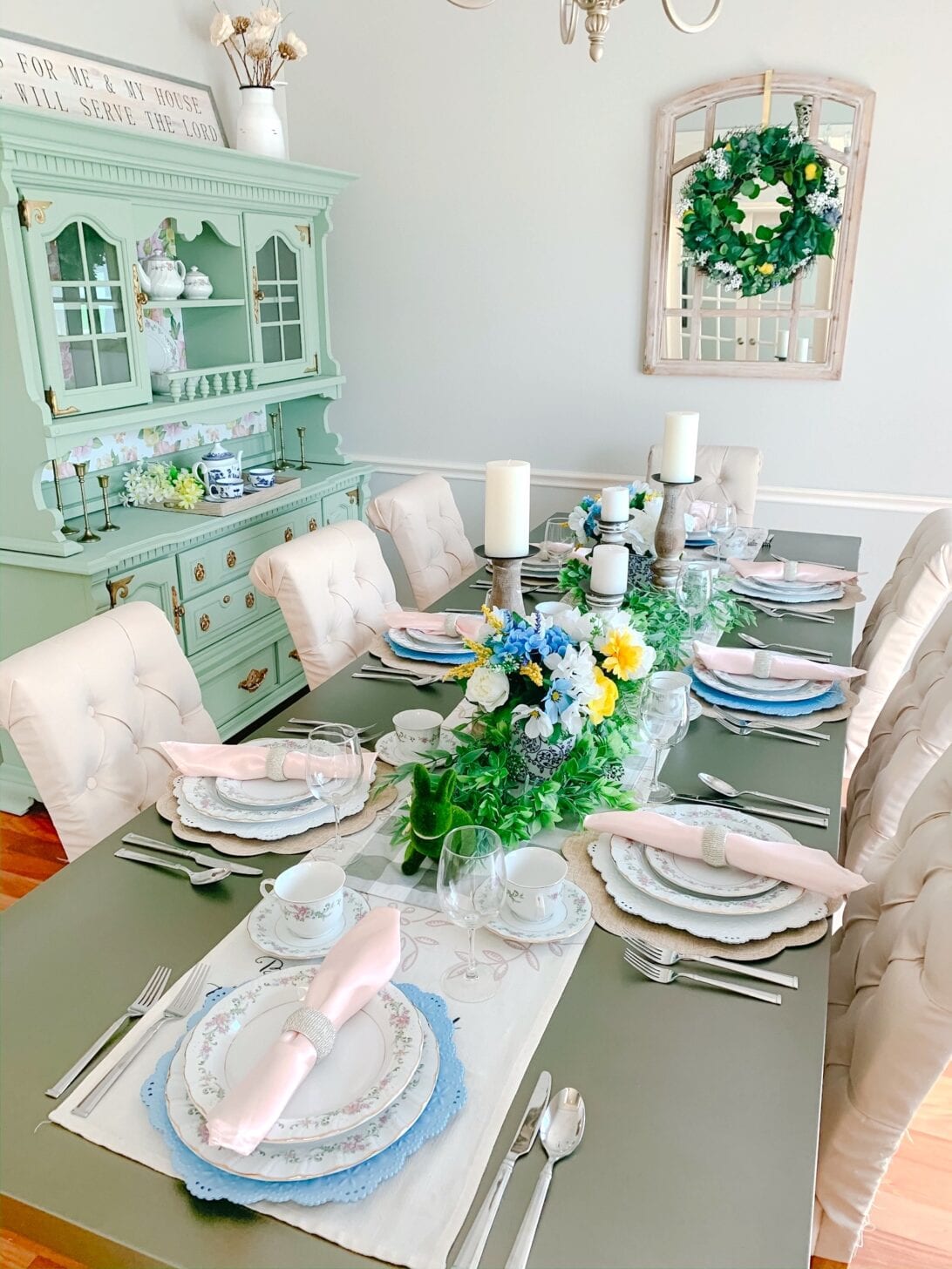 spring table setting, Summer table, dining room table, Easter table, Easter tablescape