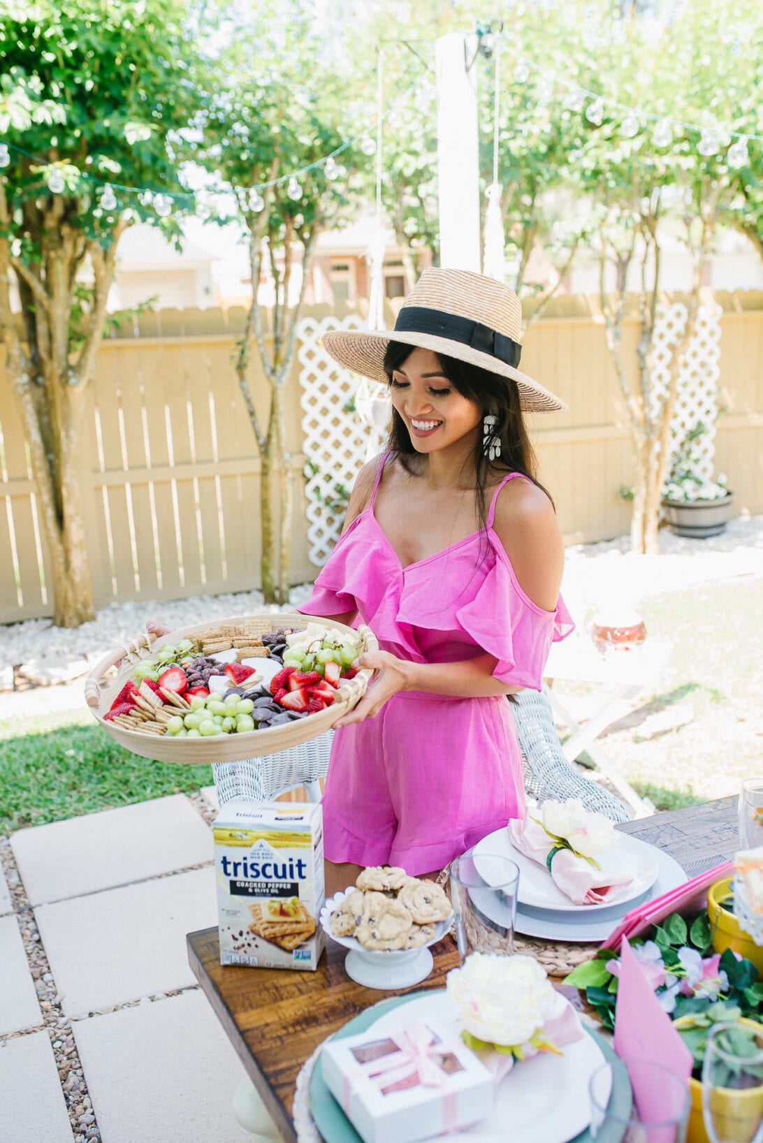 outdoor entertaining, pink romper 