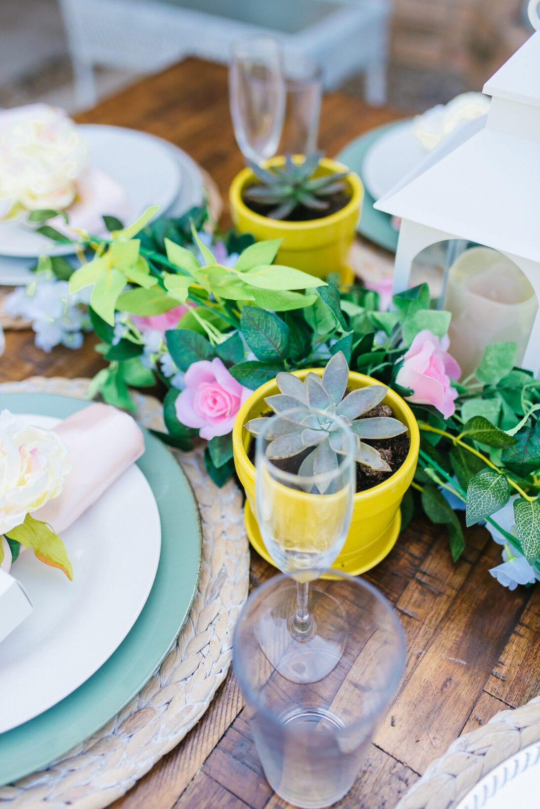 succulents, rose tablescape 