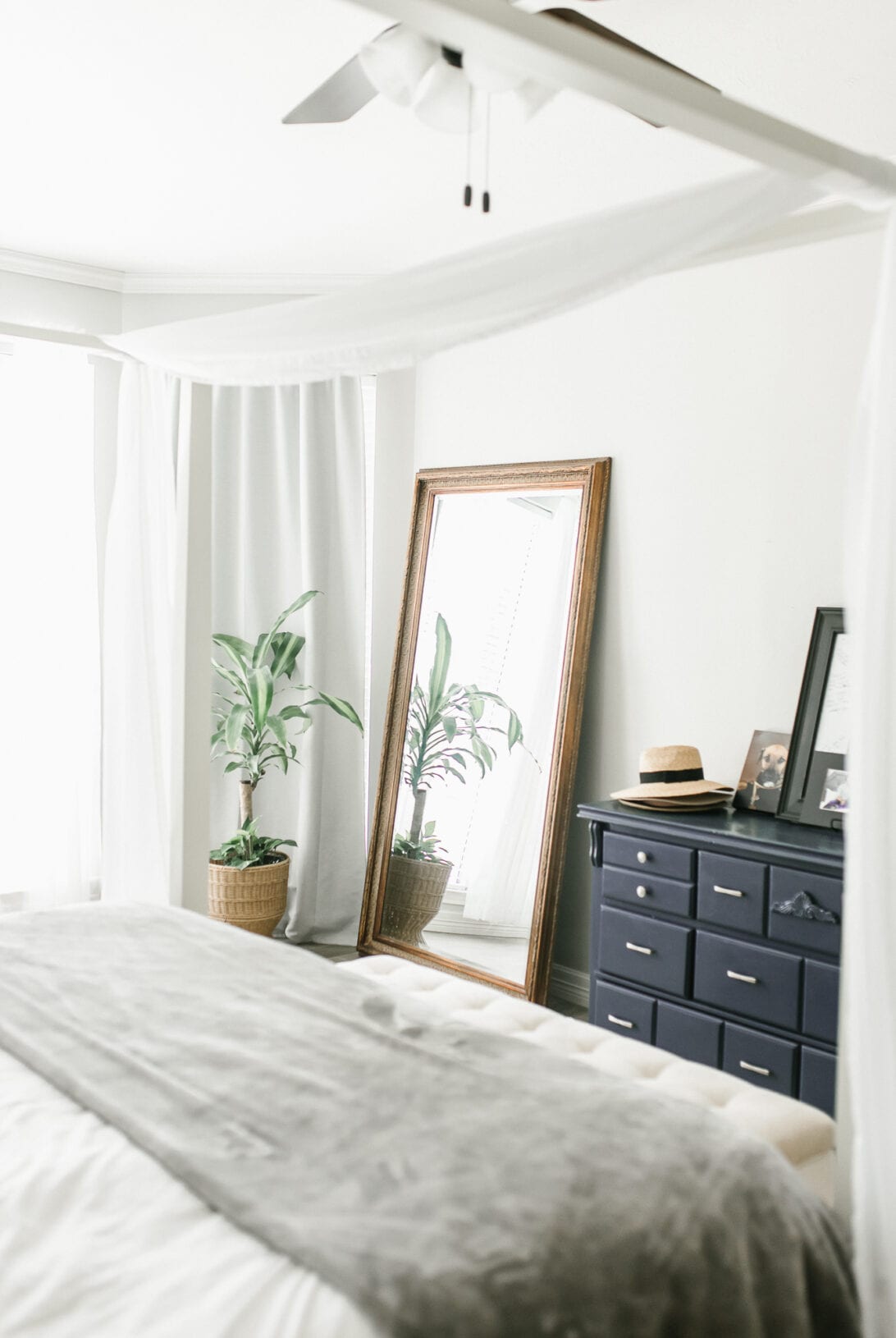 master bedroom, gold full length mirror 