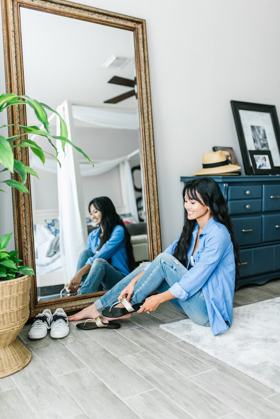 master bedroom, full length mirror, Gucci sandals 