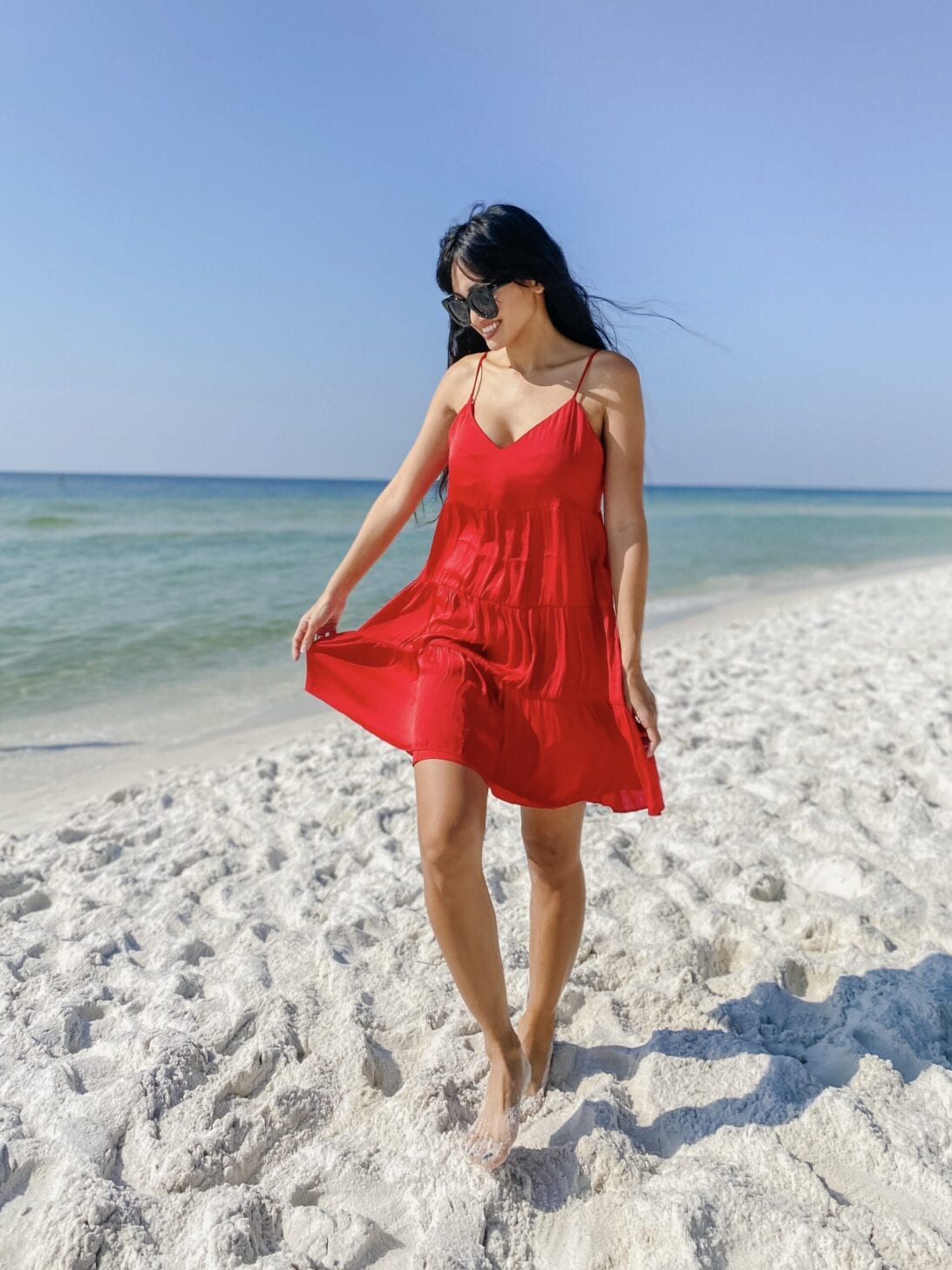 red dress, red beach dress