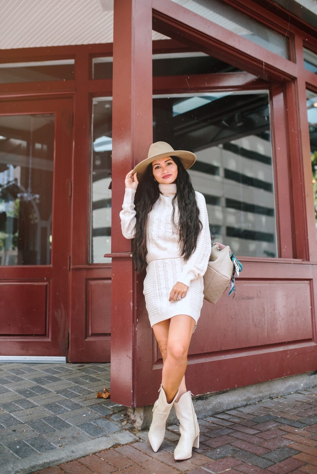 sweater dress set, white cowgirl boots, sweater skirt, Thanksgiving outfit ideas under $100