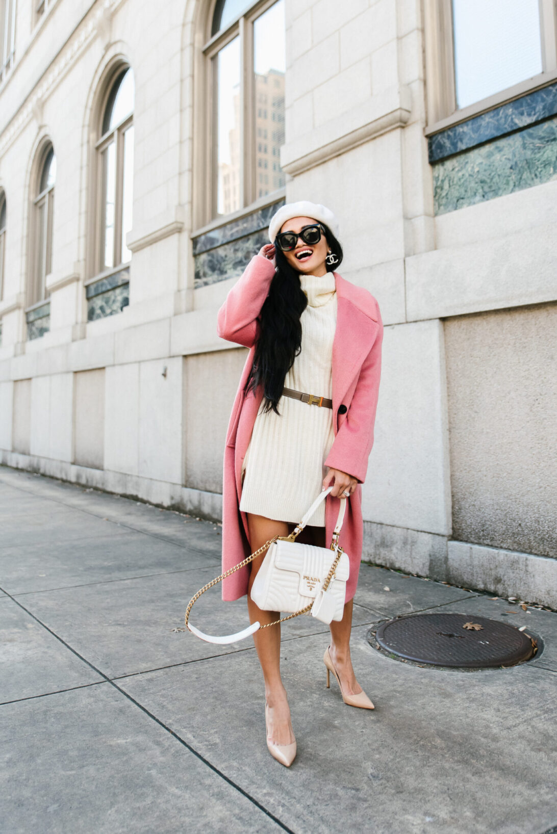 Pink dress winter outfit online