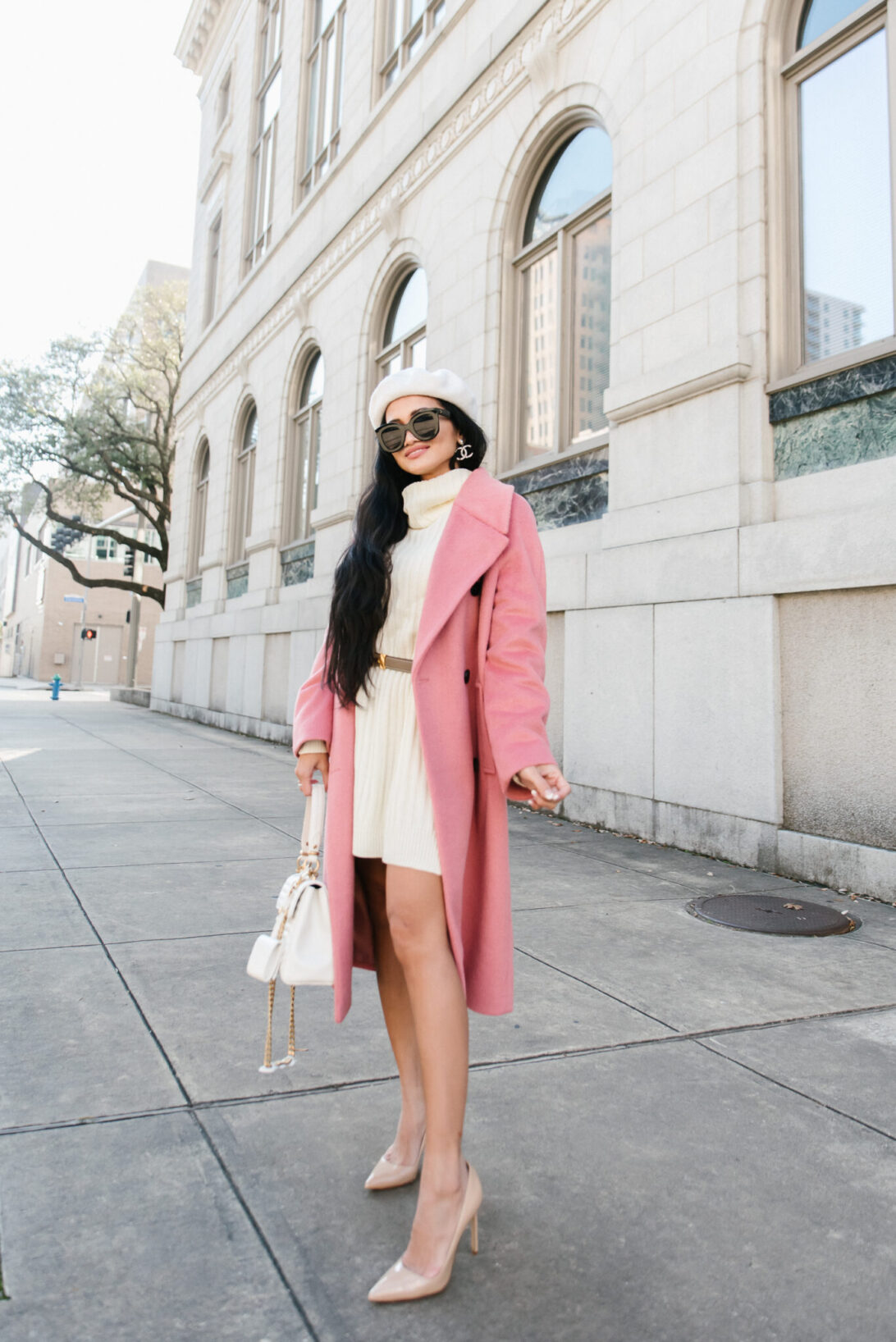 Pink shop coat outfits