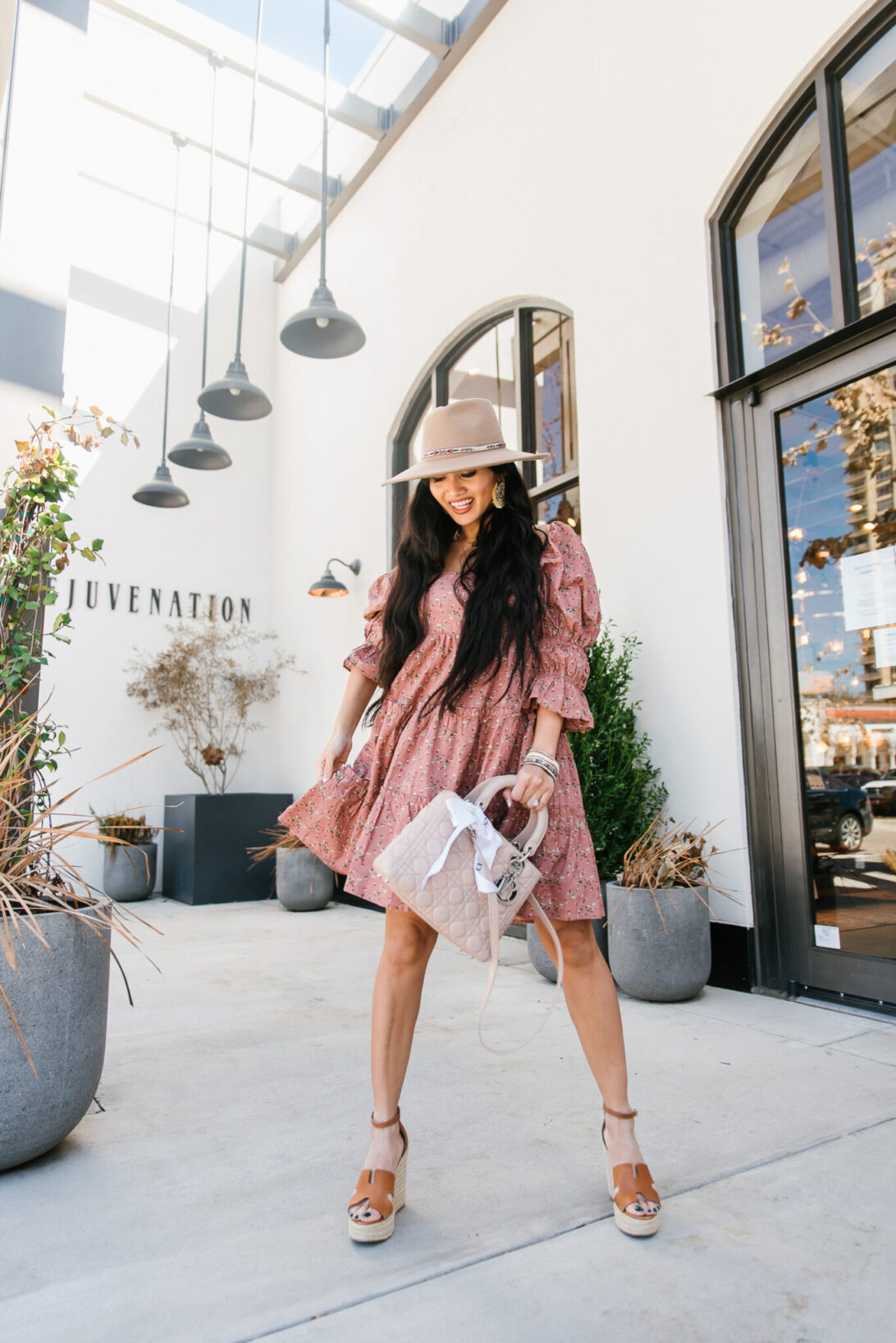 Spring Style Event Sale, puffy sleeves, country dress, floral dress, Lady Dior pink bag 