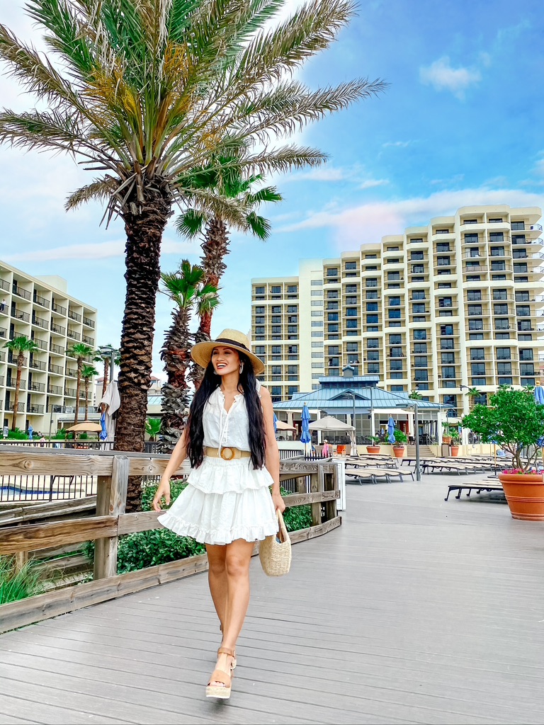 white dress, Hilton Sandestin, vacation style 