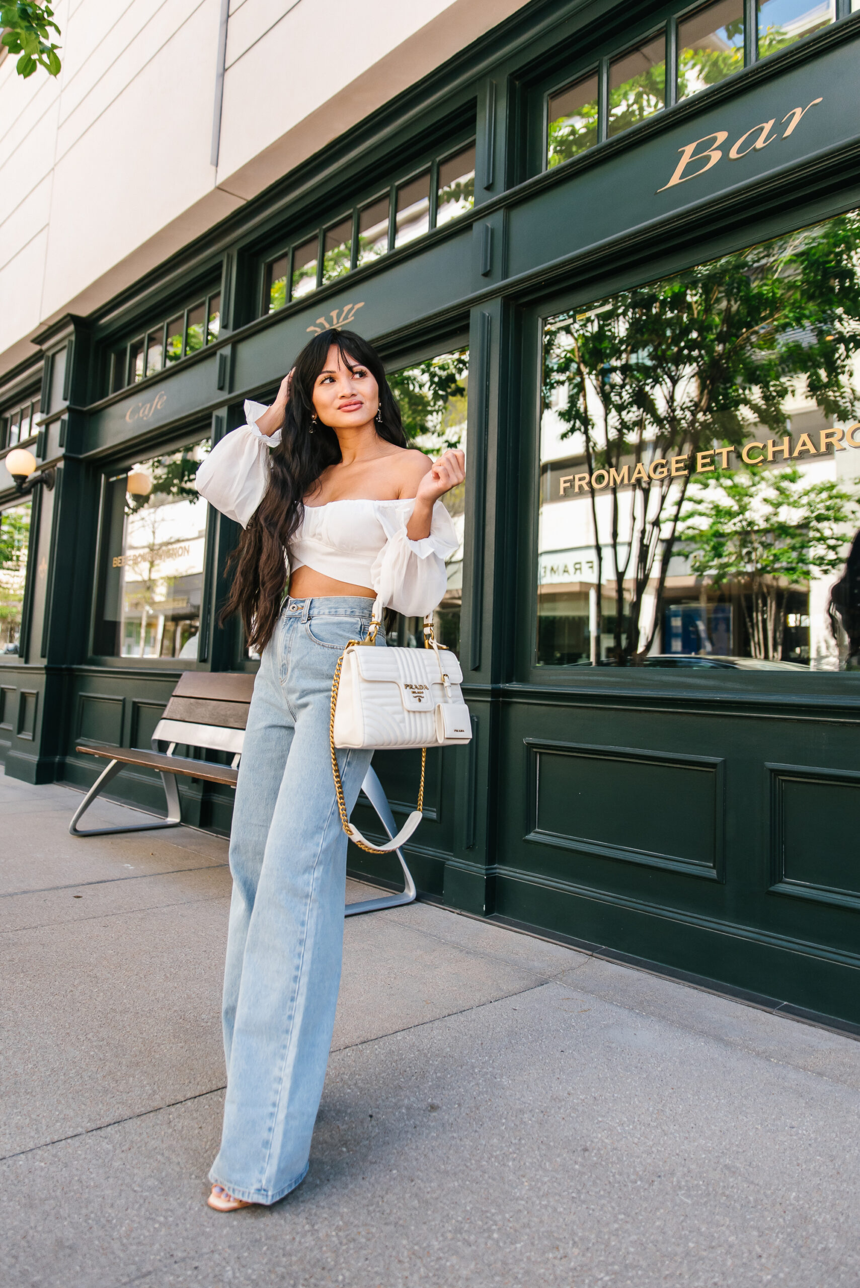 summer style, white PRADA BAG, DIAGRAMME BAG