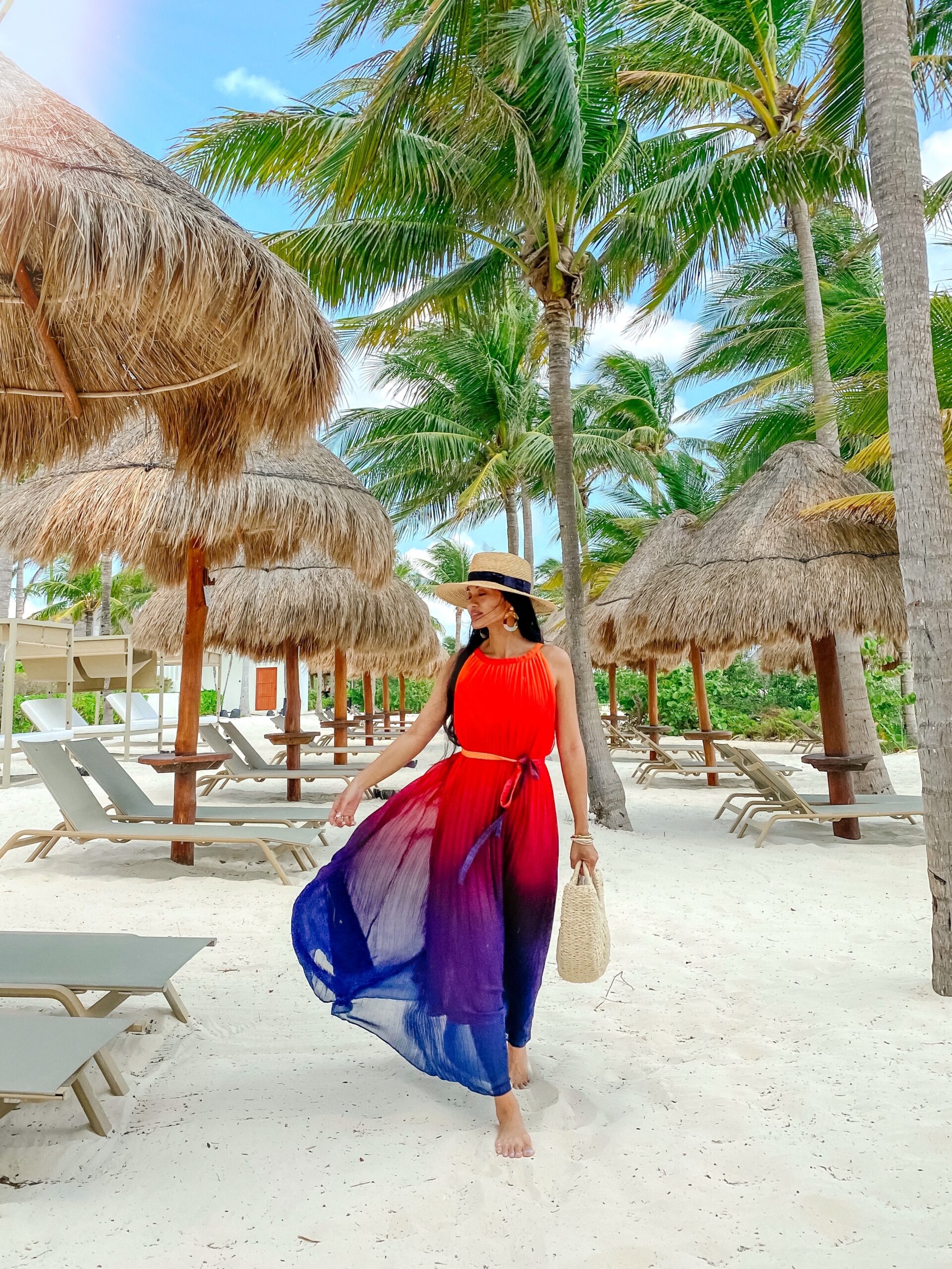 TRAVEL AFTER COVID, MEXICO, COVID RESTRICTIONS, OMBRE MAXI DRESS, VACATION STYLE