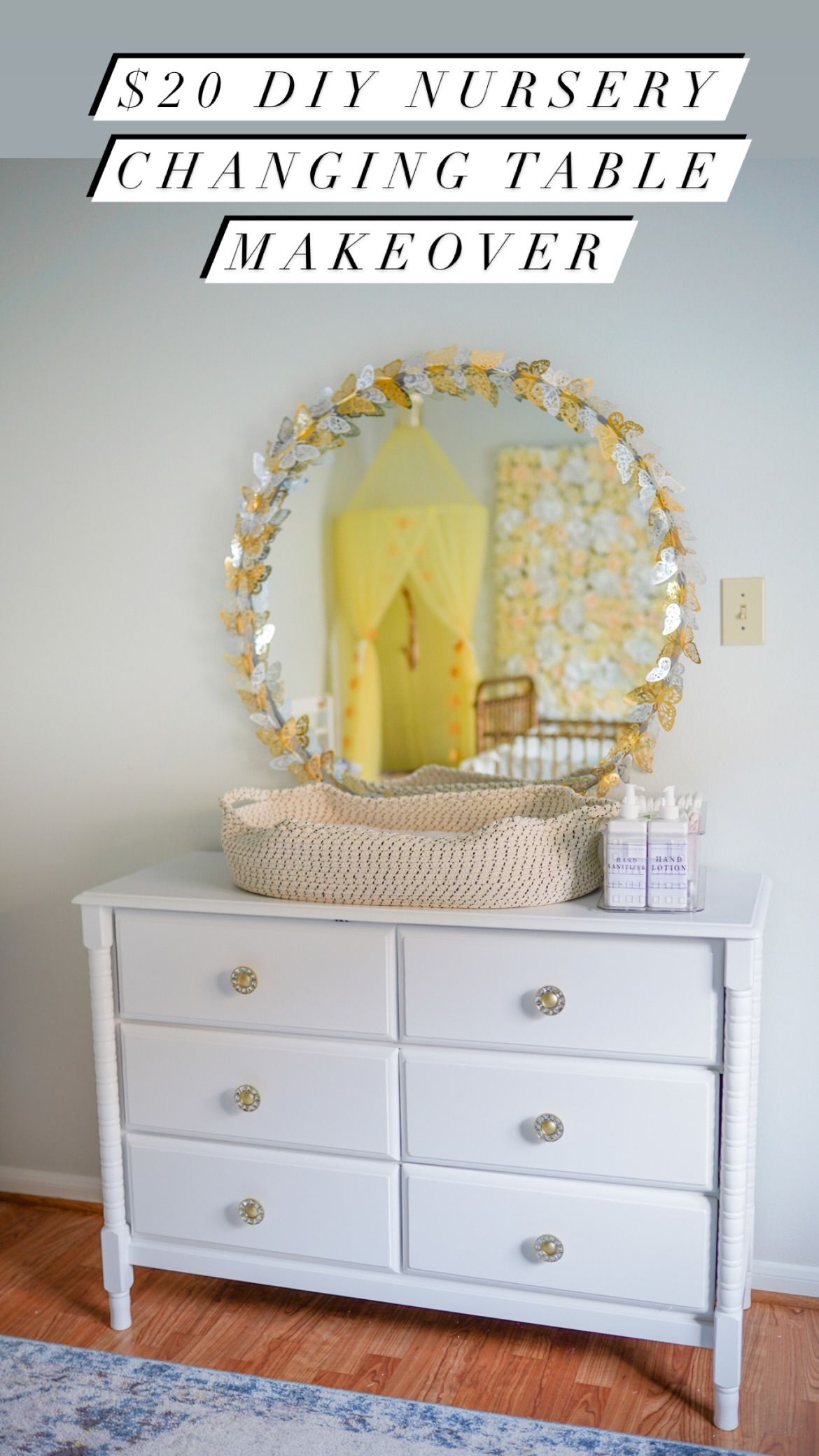  DIY Nursery Changing Table Makeover, gold butterfly mirror, girl's nursery ideas