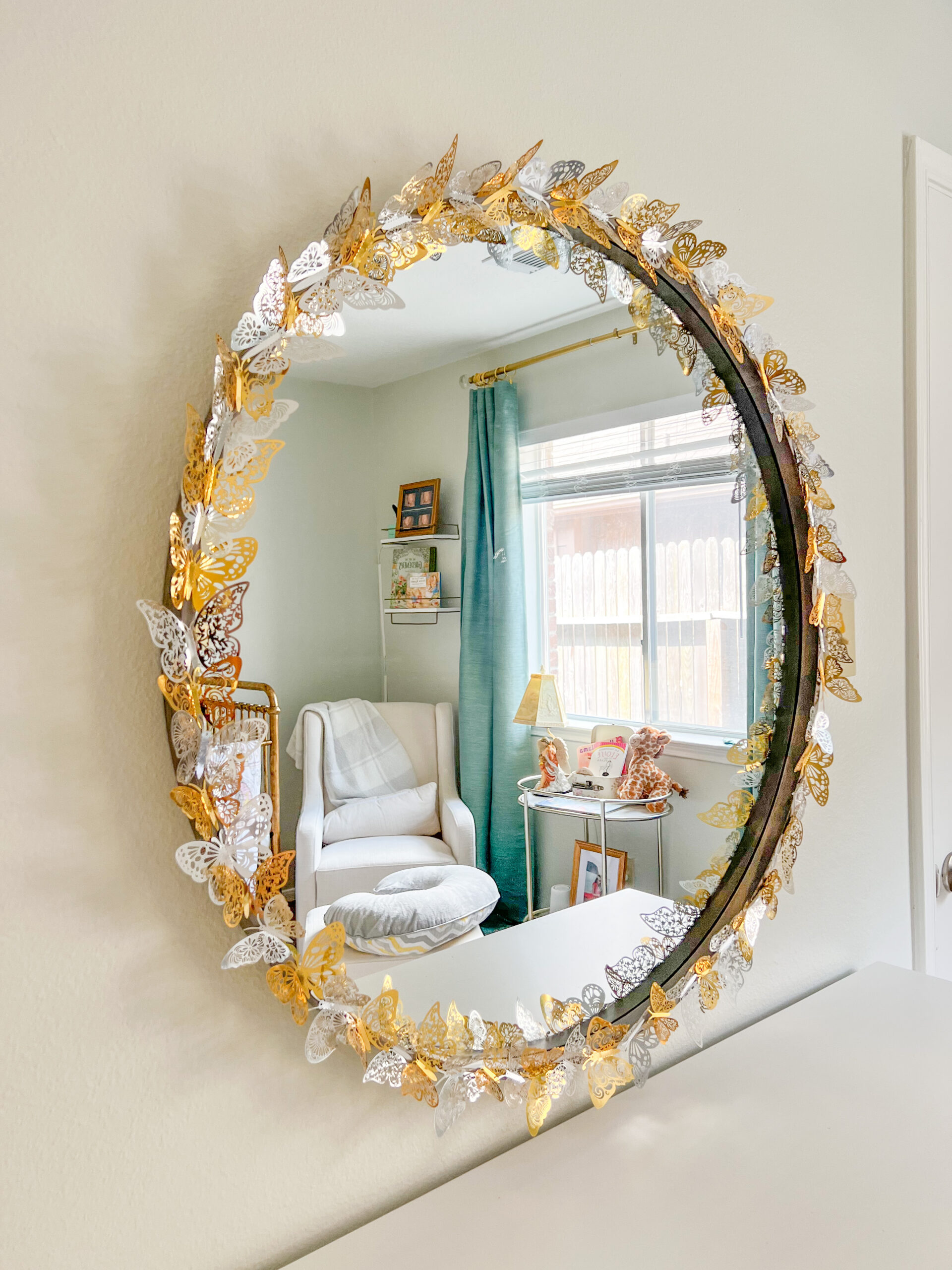  DIY Nursery Changing Table Makeover, gold butterfly mirror