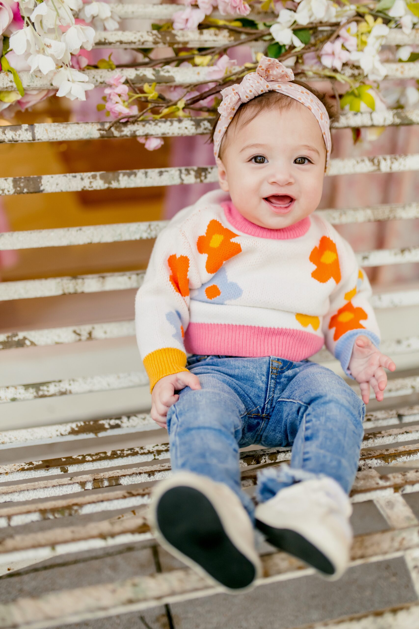 baby girl outfit, baby girl spring outfit, floral sweater 