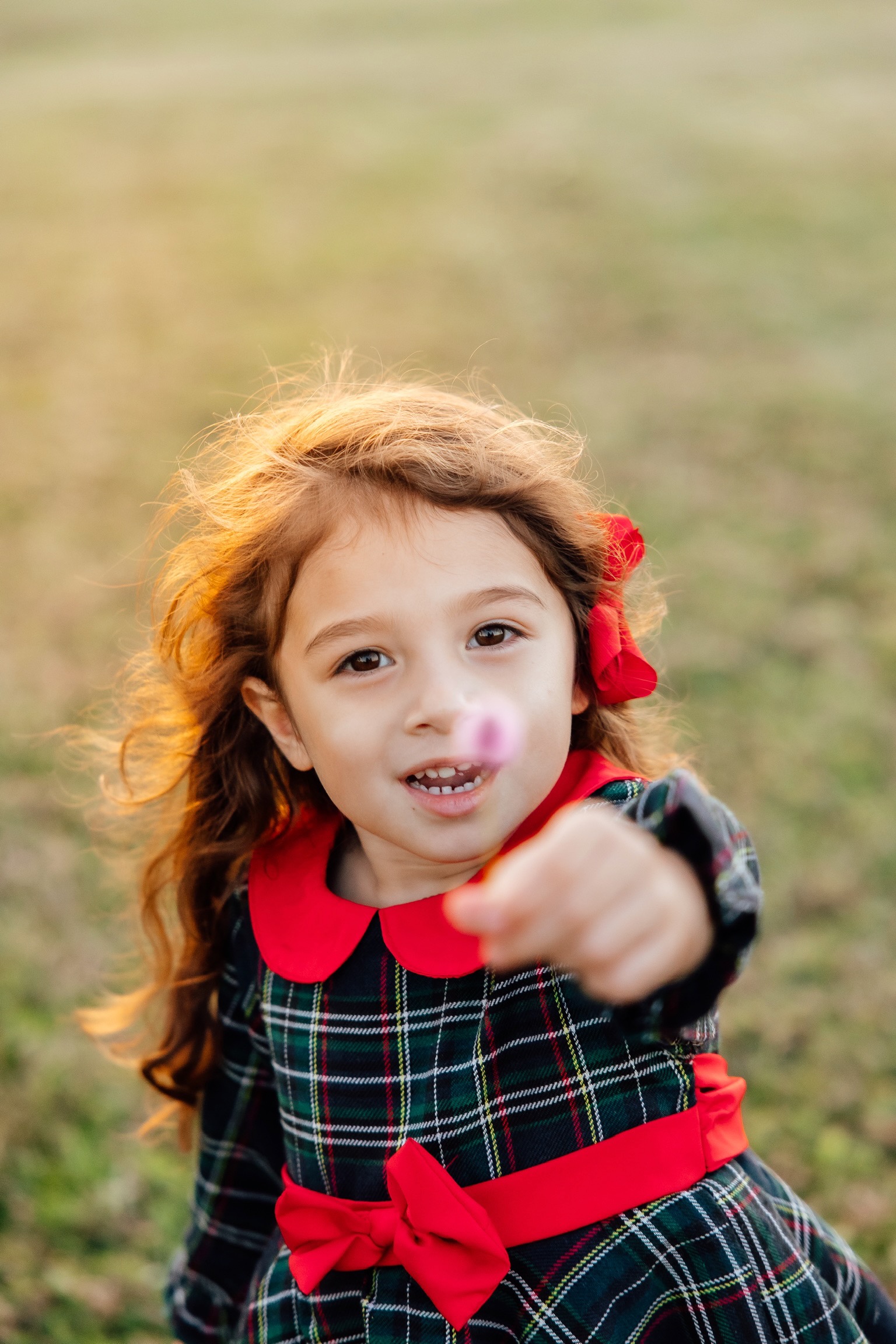family outdoor photoshoot, Christmas photos, red dress, Christmas family outfits